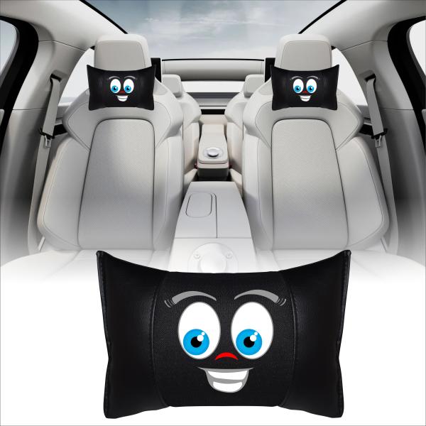 Auto Nackenkissen 20x30cm Nackenpolster Leder Schwarz mit Druck Design